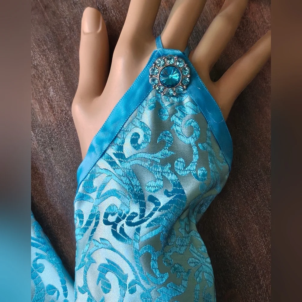 Elegant Vivid Blue Brocade Fingerless Gloves